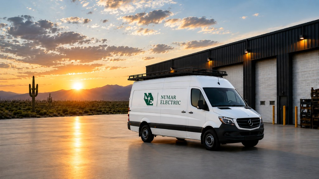 Numar Electric branded service van at sunset